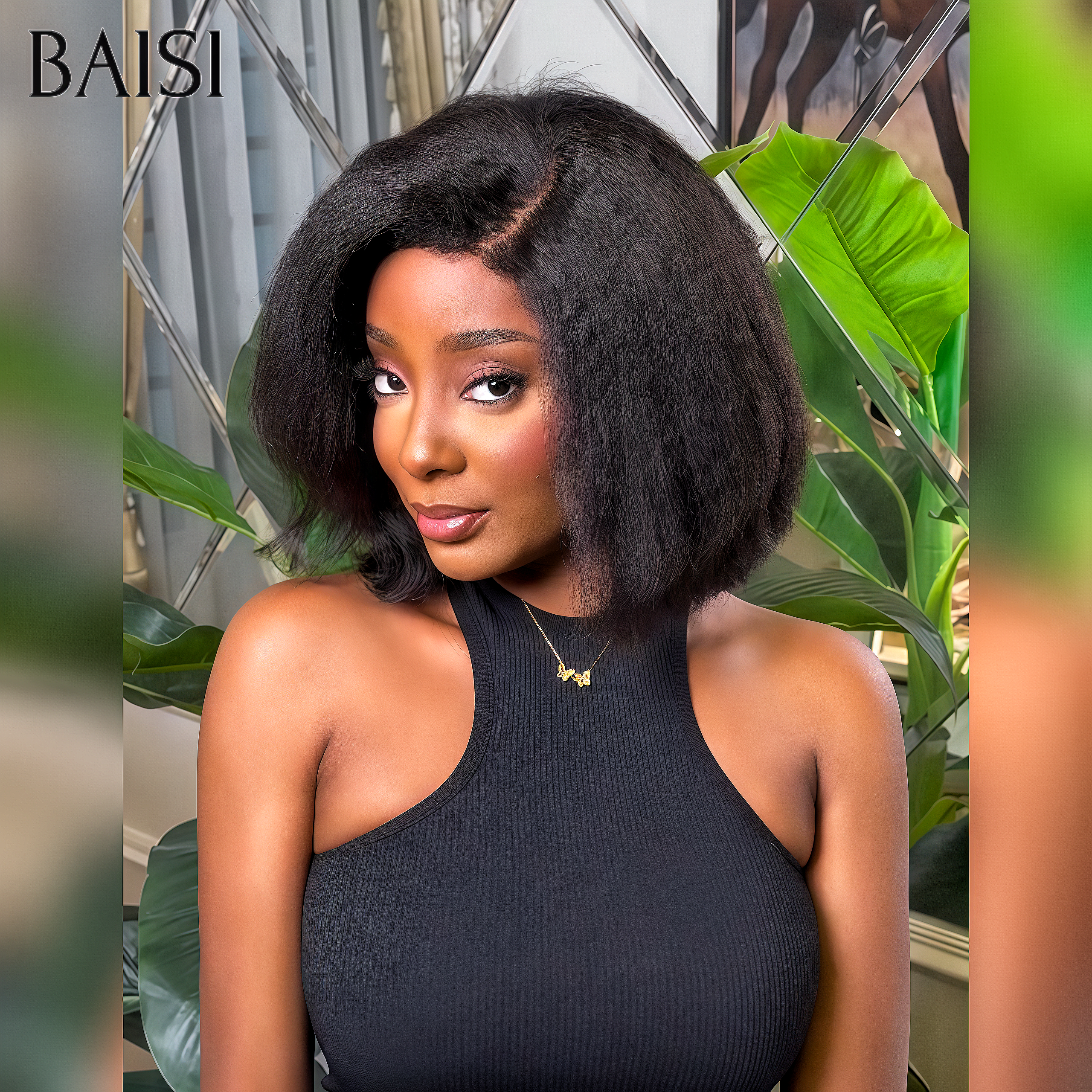 BAISI Perruque BOB 13x4 lace frontal NOIR Kinky straight 10 Pouces pour Noël 90€ en 100% cheveux humains