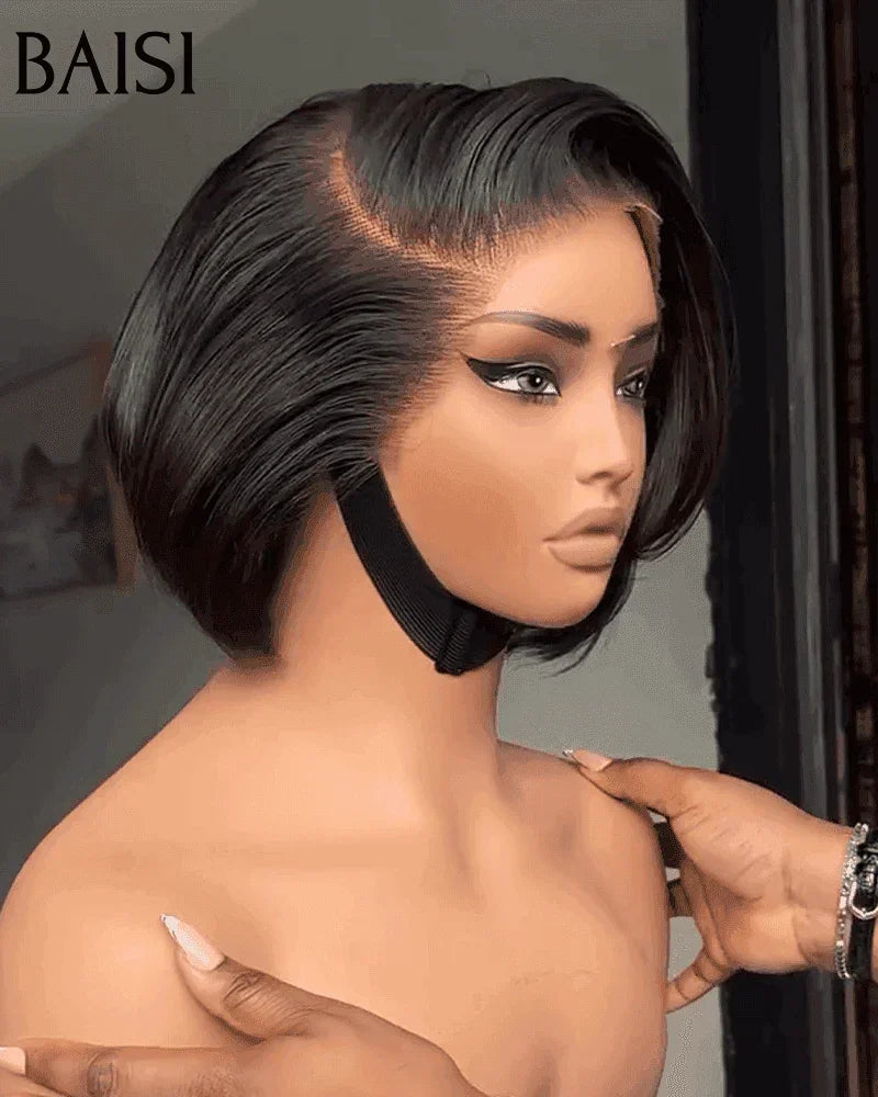 BAISI vente flash 2 Perruques 129€ 13X4 lace pixie noir et 4X4 lace lisse 8 poucesen 100% vrais cheveux humains FR38