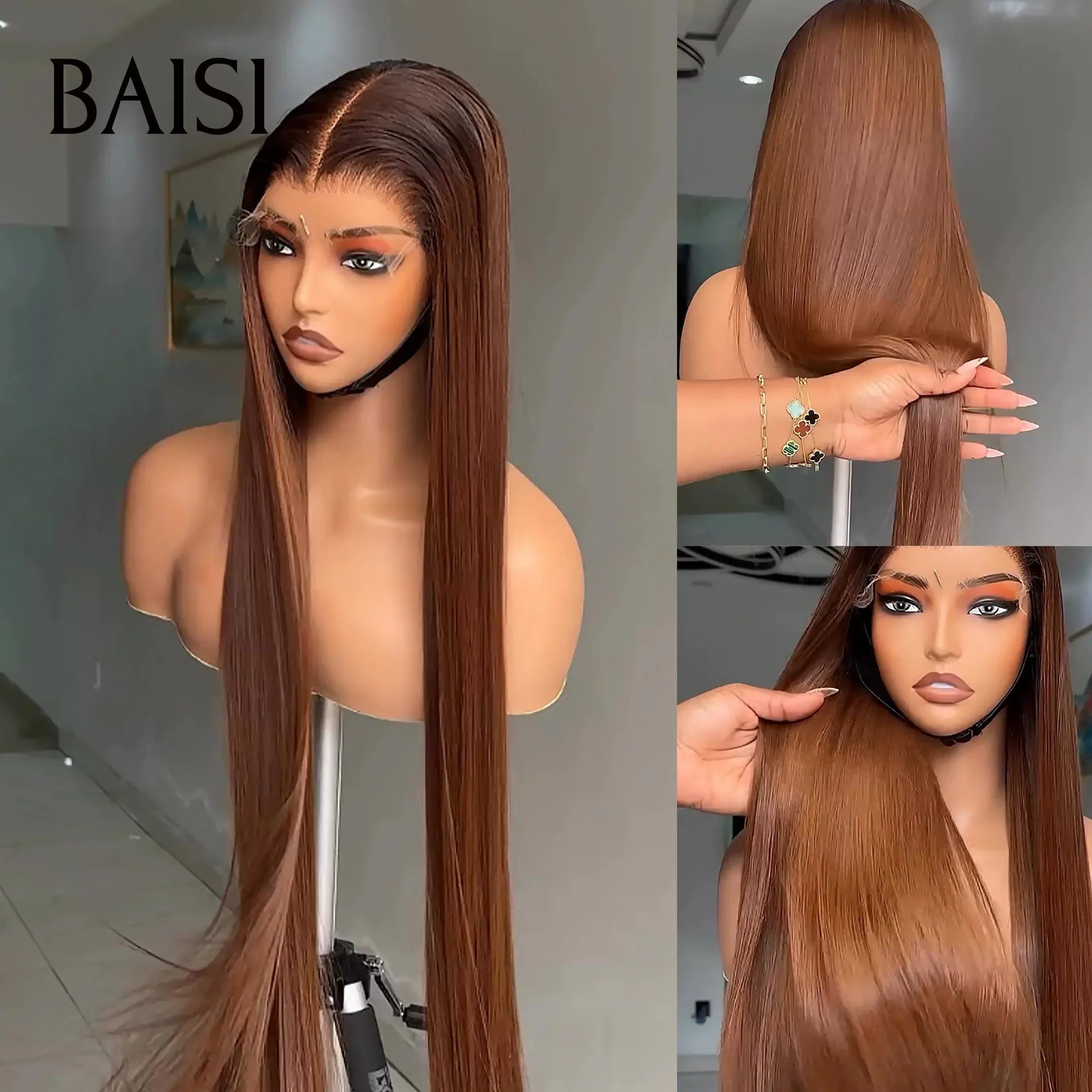 BAISI 2X6 Perruques de Luxe Lisse 30 pouces Moitié Prix en couleur Marron A1 Fabriquées par les cheveux double drawn mèches vièges volume plus de 20 ans d' utilisations MP50