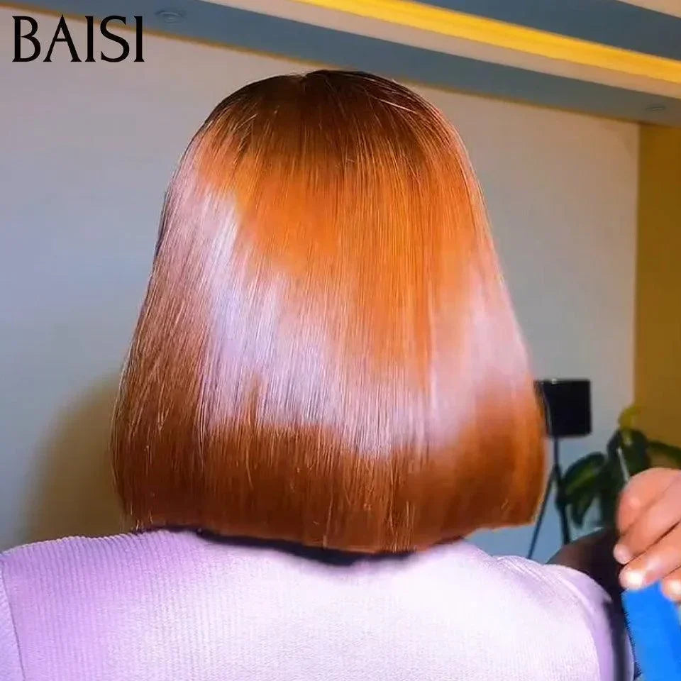 BAISI Perruque Lisse DE luxe Bob Moitié Prix 128€ 2x6 Lace 100% Vietname Hair en Couleurs personnalisées Marron et orange SDD BONE STRAIGHT 10 Pouces En 100% Vrais Cheveux Humains MP50