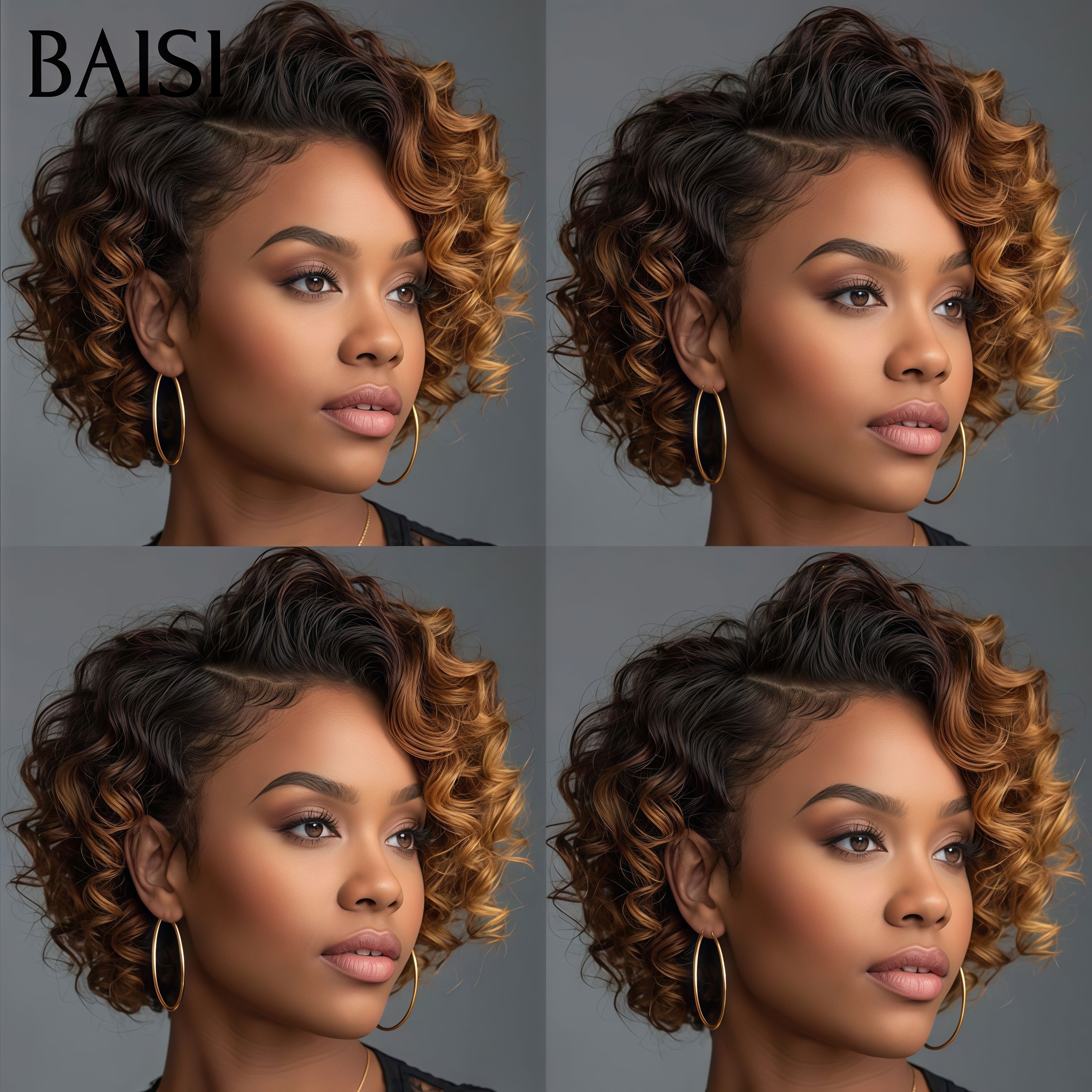 BAISI Perruque Bas Prix pixie sans lace Naturelle wave NOIR Mixte Miel PROMO 78€ en 100% cheveux humains