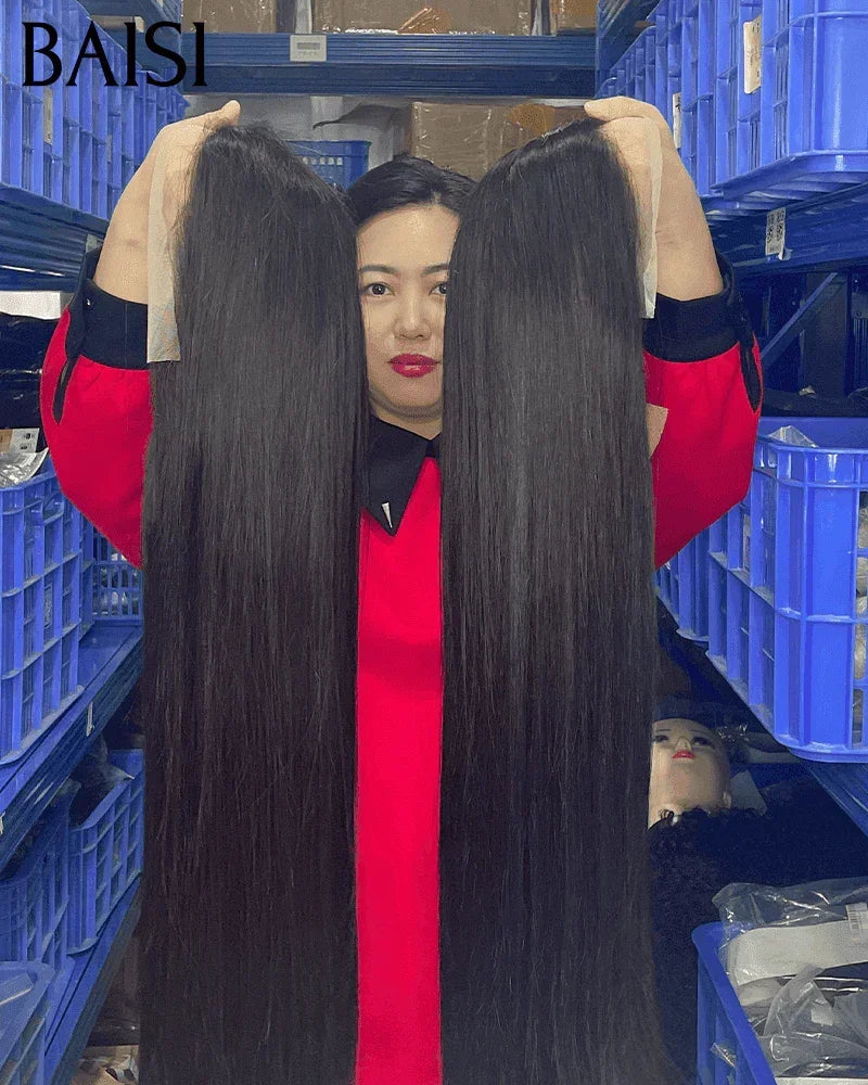 BAISI SDD 100% Vietnam Hair 13X4 Perruques de Luxe 32 Pouces Lisse A1 Fabriquées par les cheveux double drawn mèches vièges volume 250% densité plus de 20 ans d' utilisations BS65