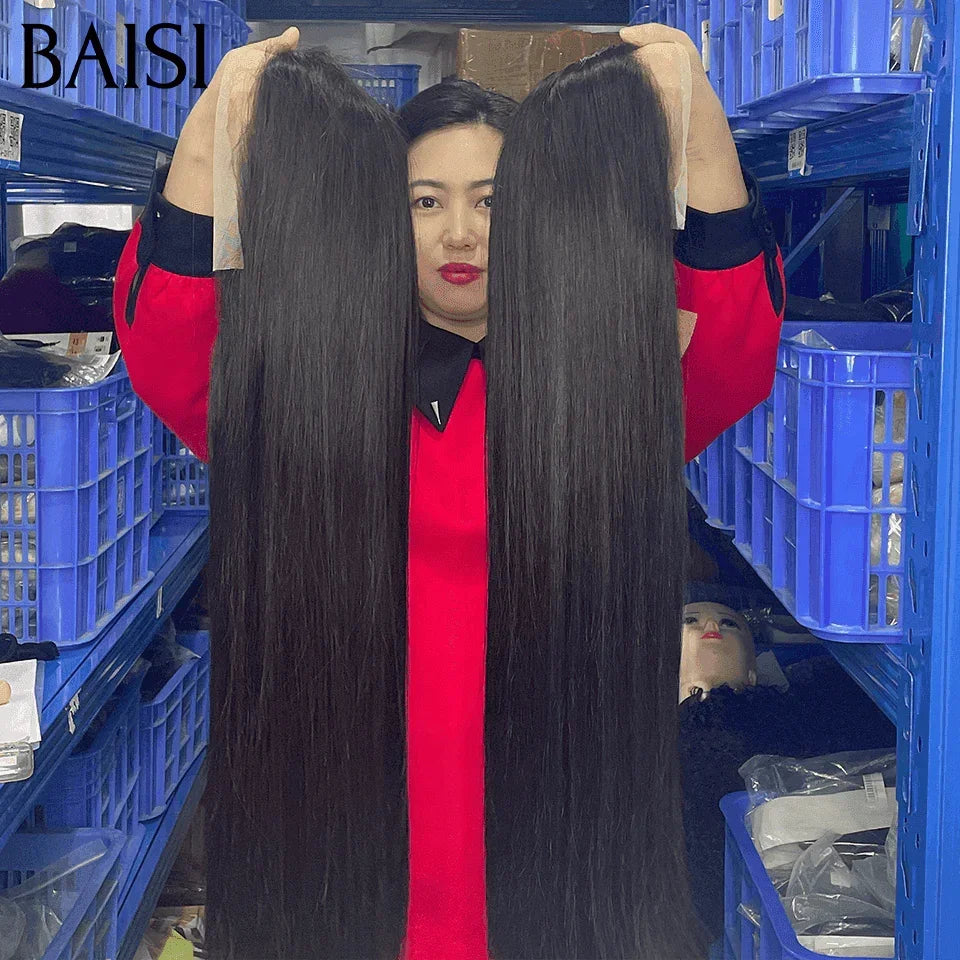 BAISI SDD 100% Vietnam Hair 13X4 Perruques de Luxe 32 Pouces Lisse A1 Fabriquées par les cheveux double drawn mèches vièges volume 250% densité plus de 20 ans d' utilisations BS65