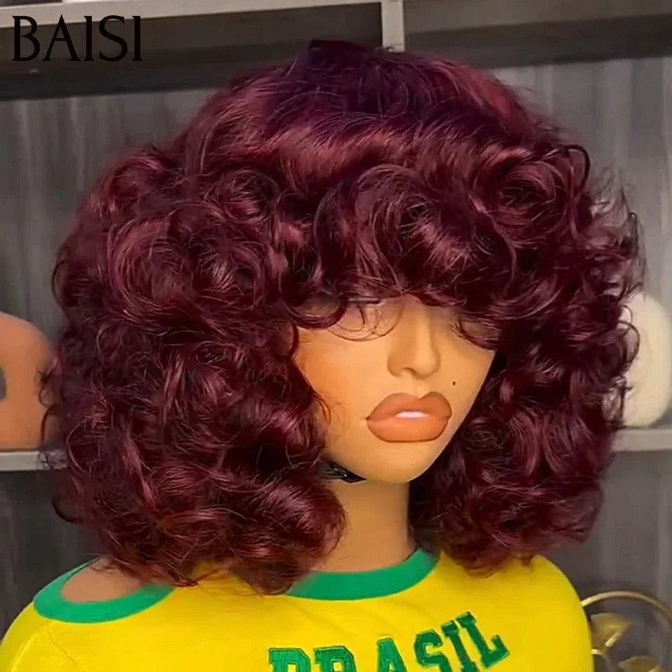 BAISI Acquista minimo 2 parrucche al prezzo di fabbrica fornitore TAGLIO CINESE SENZA LACE PARRUCCA BOB liscia #1BMIX#4 CON FRANGIA o egg wave 99J 12 pollici o nero 8 pollici 69 euro (Non serve codice)