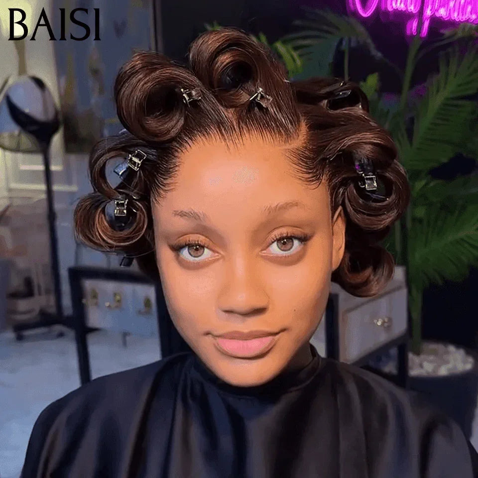 Parrucca BAISI 13X4 in pizzo Pixie Wave a colori 99J# € 65 in capelli umani al 100% BAISI20