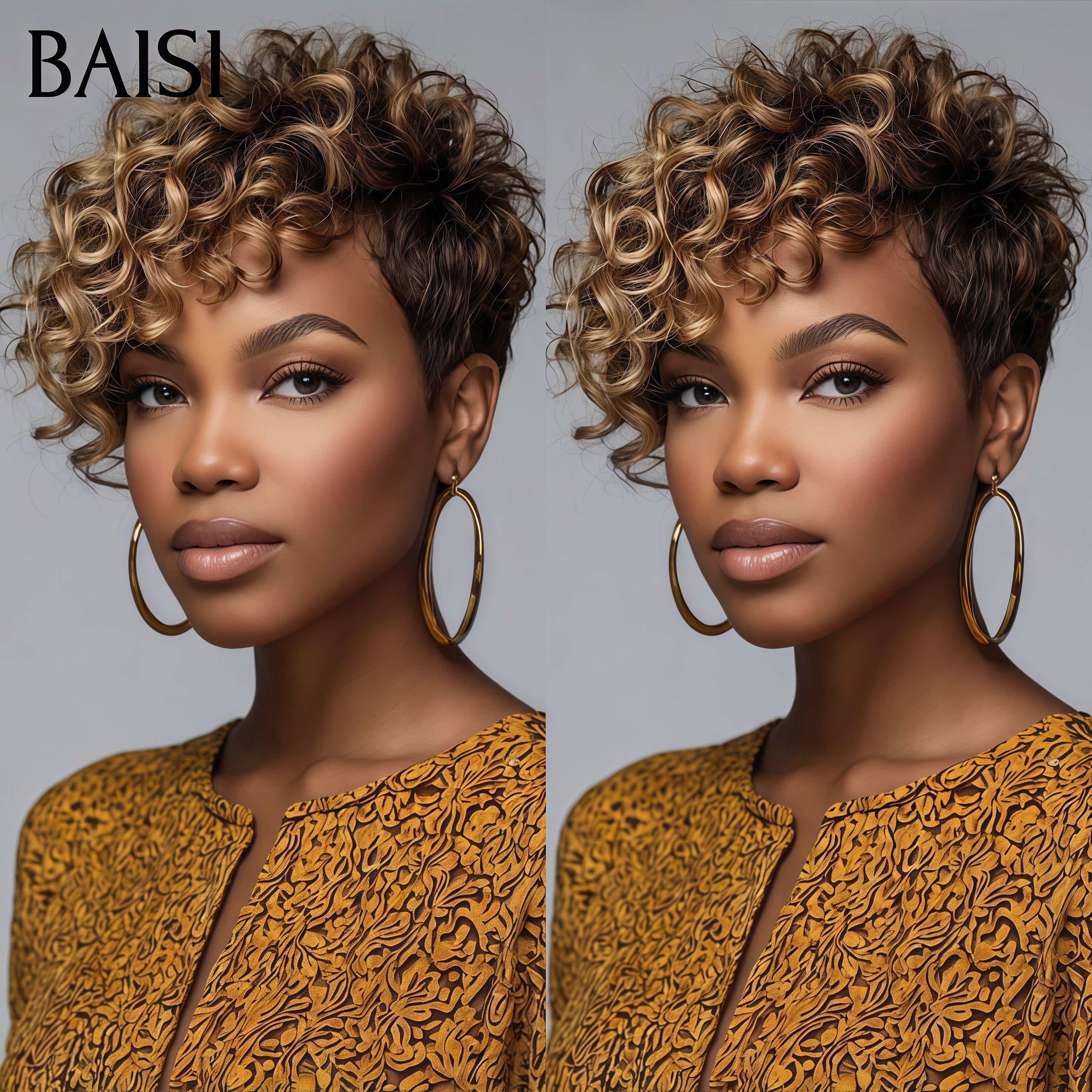 BAISI Perruque nouveau produit Coupe Egg 68€ pixie Marron Mixte Miel 100% cheveux humains
