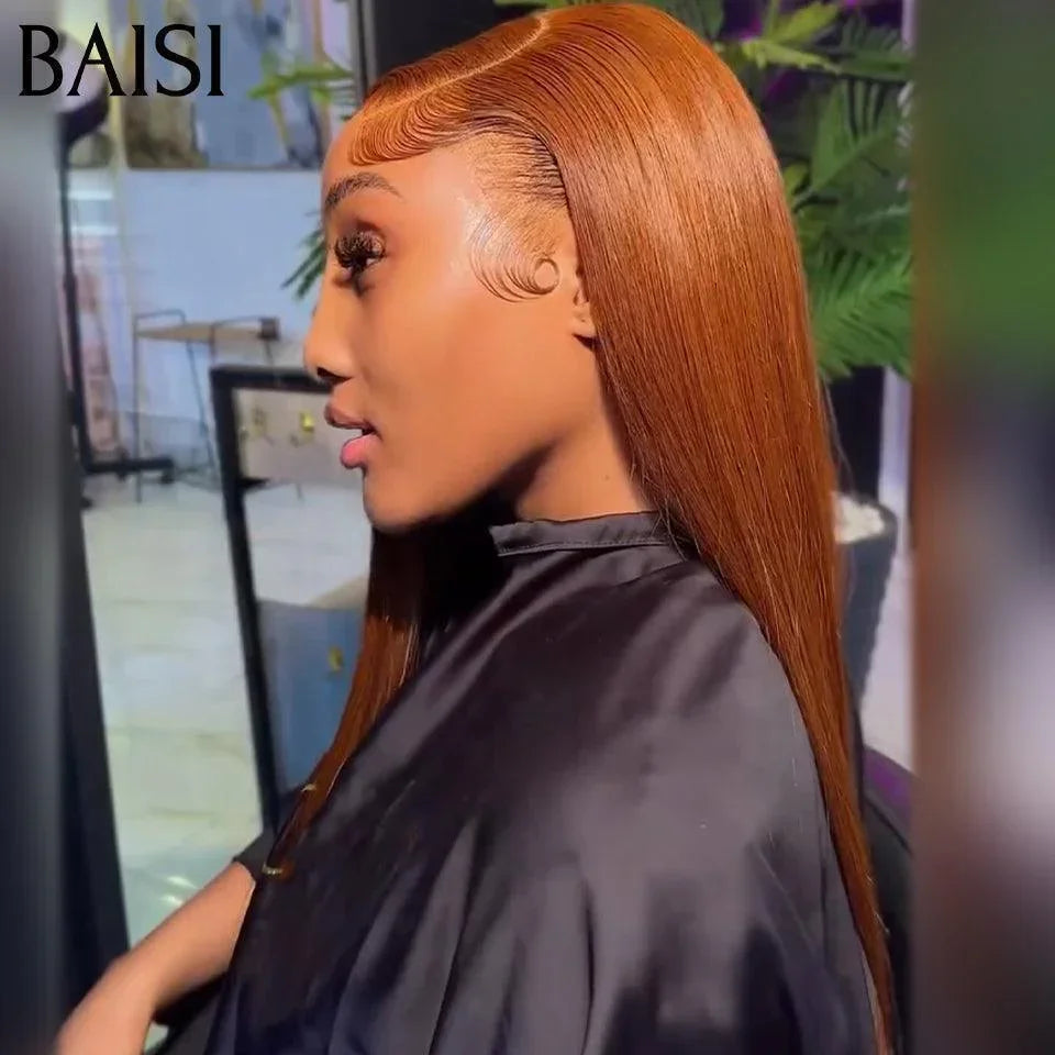 BAISI 13X4 lace Perruque Lisse Gingembre Orange 350# en 100% Cheveux Humains