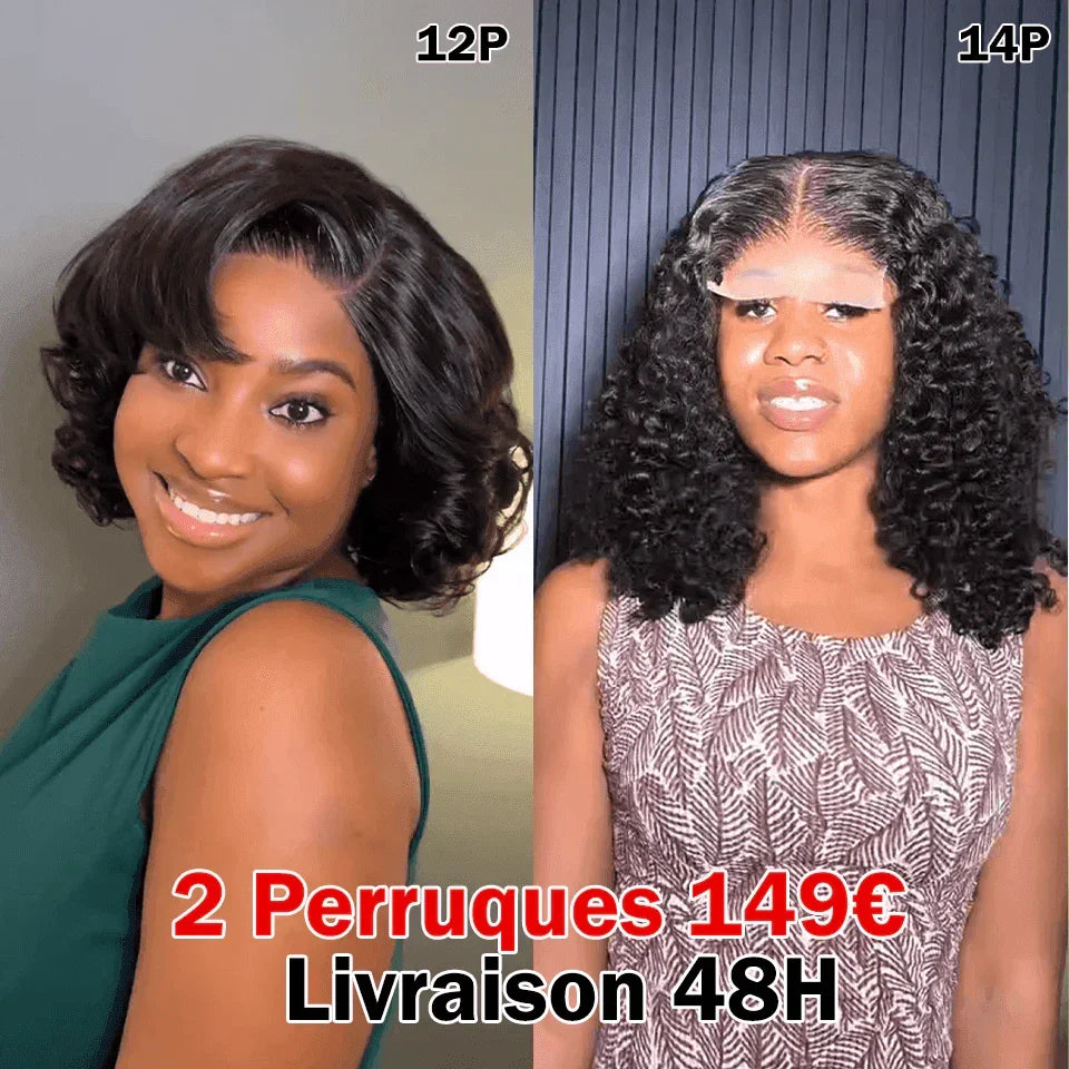 BAISI Perruques 2 parrucche T part ricci pixie e 4X4 curly wave da rivendere Metà prezzo 149€ in 100% veri capelli umani MP50
