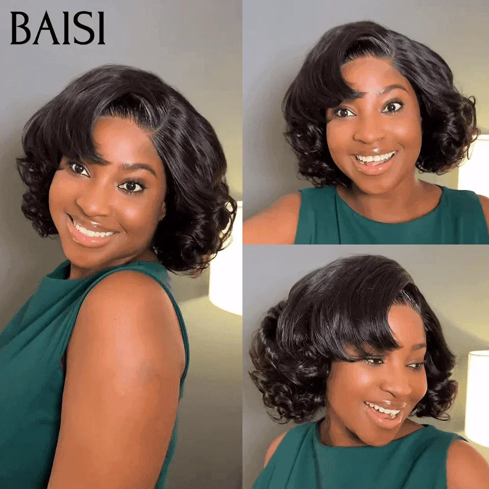 BAISI Perruques 2 parrucche T part ricci pixie e 4X4 curly wave da rivendere Metà prezzo 149€ in 100% veri capelli umani MP50