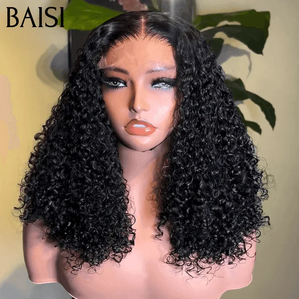 BAISI Bob Parrucca Riccia Water Wave 4X4 pizzo 250% Densità 100% Capelli Umani FR38