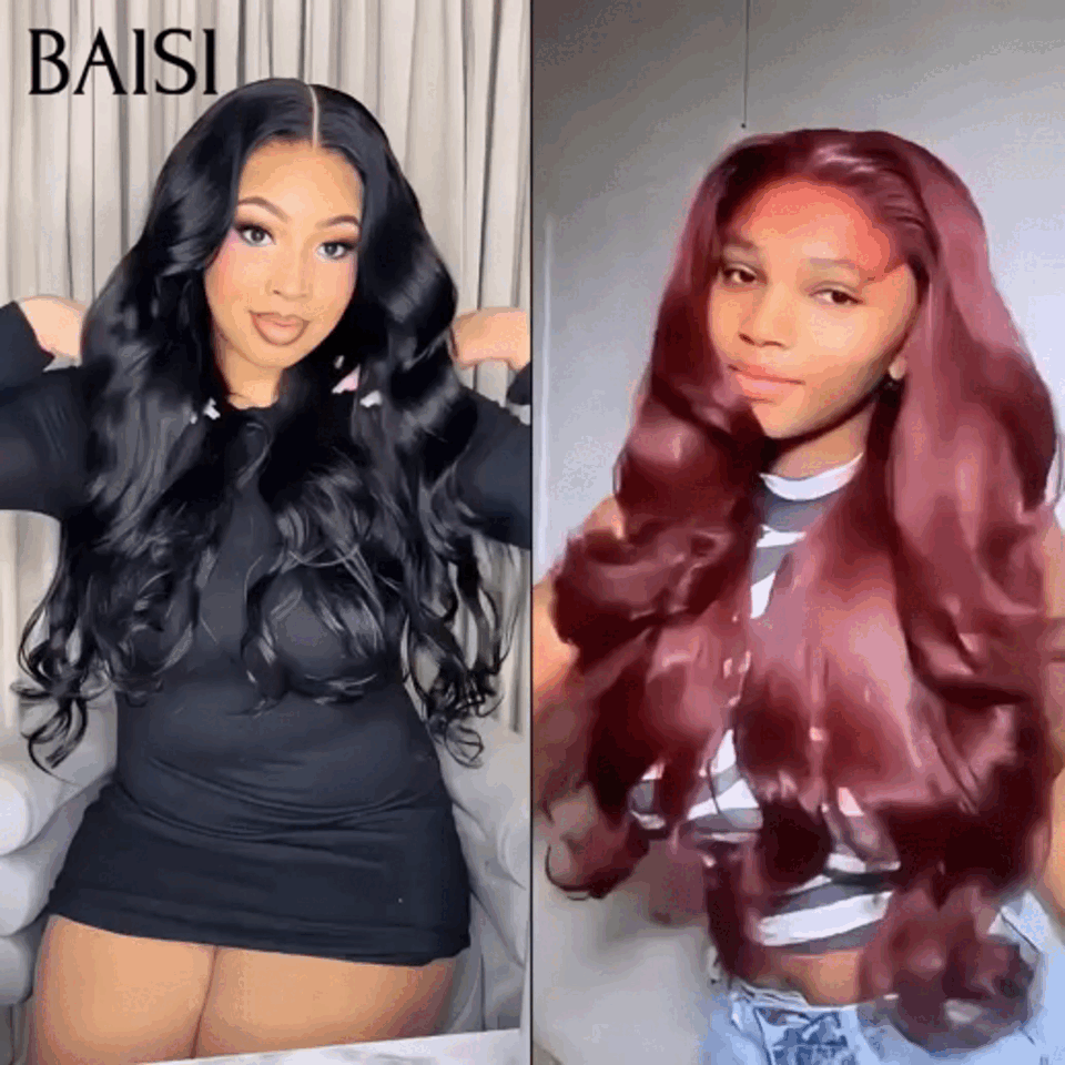 BAISI Perruque nouveau produit avec lace frontal body wave en couleurs NOIR ou Bordeaux 100% cheveux humains