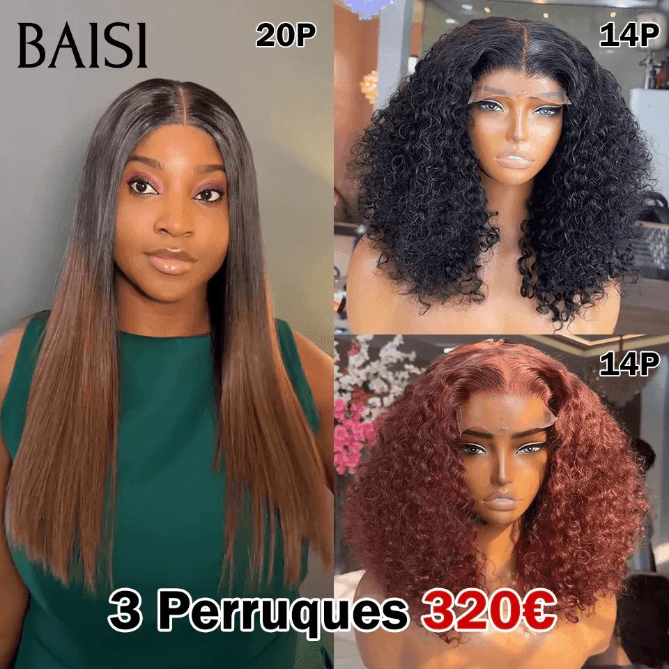 BAISI Conjunto de 3 perucas lace 4X4 18 polegadas 319 euro ou 3 perucas 4X4 curly wave e 2X6 lisas 320 euro em 100% cabelo humano verdadeiro