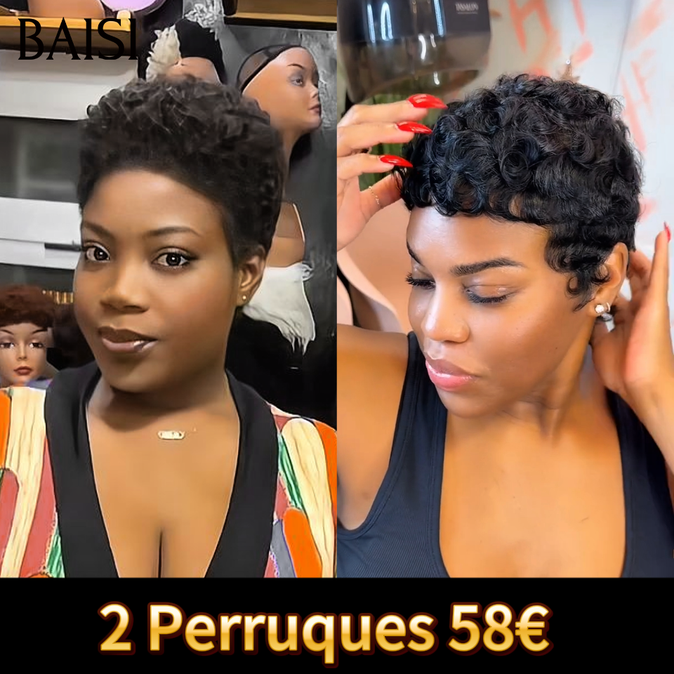 BAISI Facile à Revendre PROMO Prix Grossite 2 Perruques 58€ sans Colle finger wave et afro curly en France en 100% Cheveux Humains