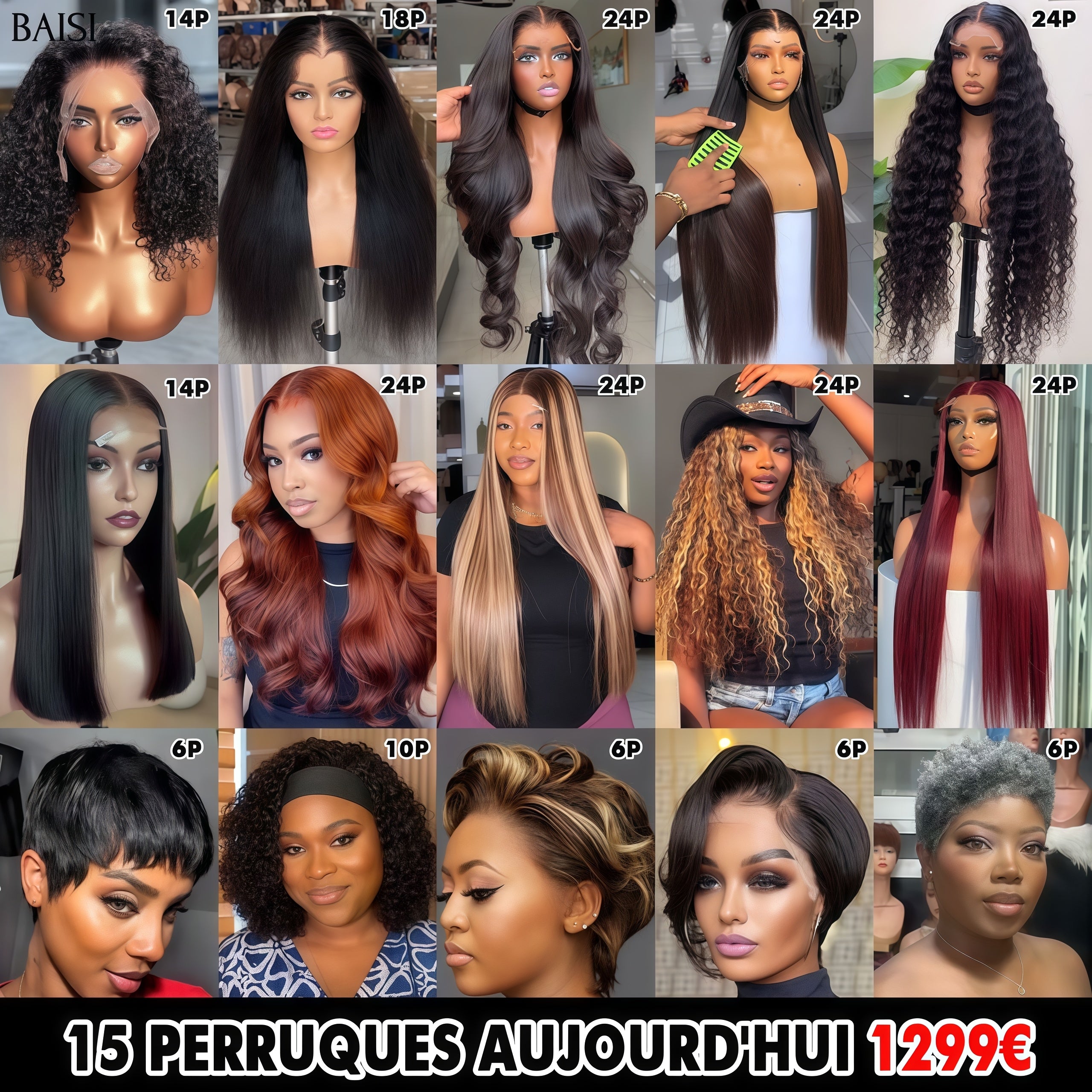 BAISI Parrucche 15 parrucche da rivendere 1299€ in 100% capelli umani veri Codice:VIP400