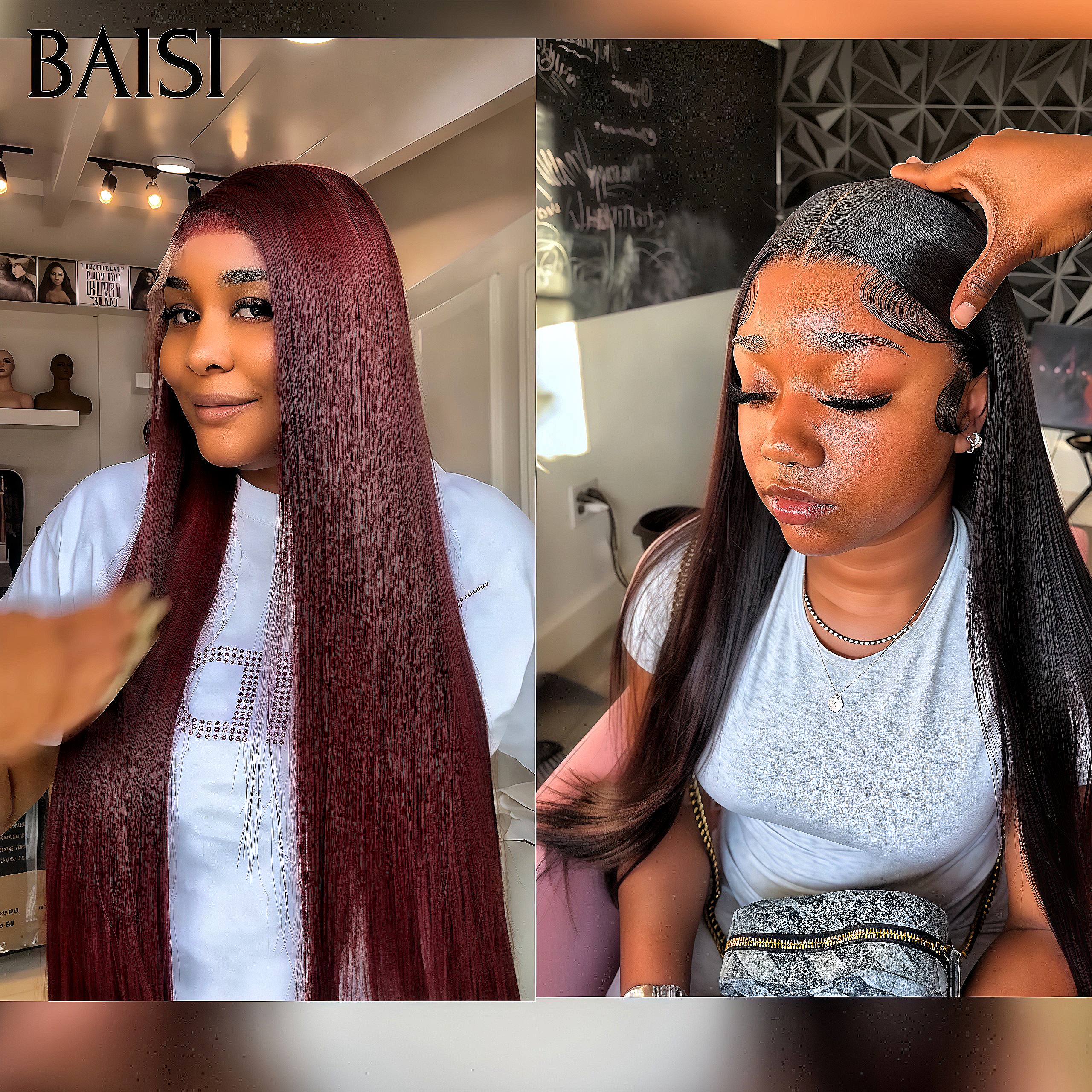 BAISI 2 Parrucche 139€ CODICE: VIP100 13x4 lace frontal Lisci NERO e Bordeaux in 100% capelli umani veri