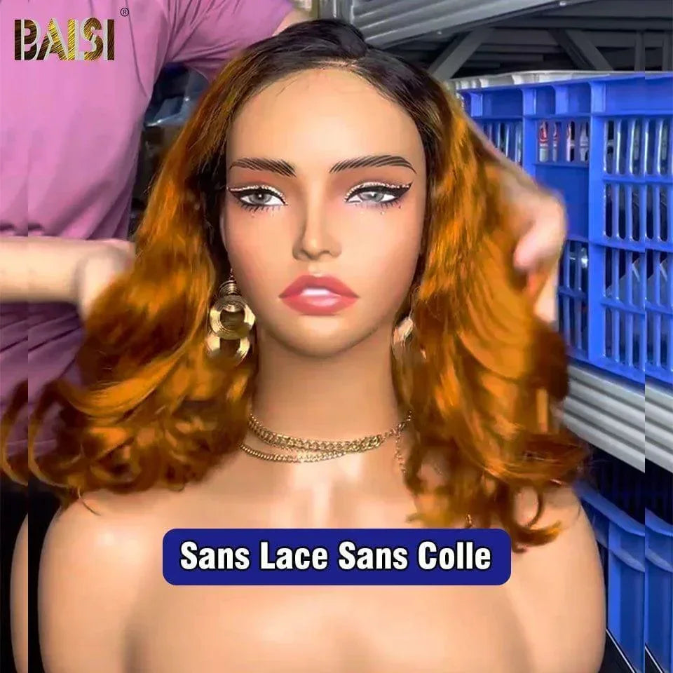 BAISI Achetez 2 perruques minimum au prix d'usine fournisseur Perruque Body Wave En Couleu 1BT350# san colle En 100% Cheveux Humains (Pas Besoins De Code)