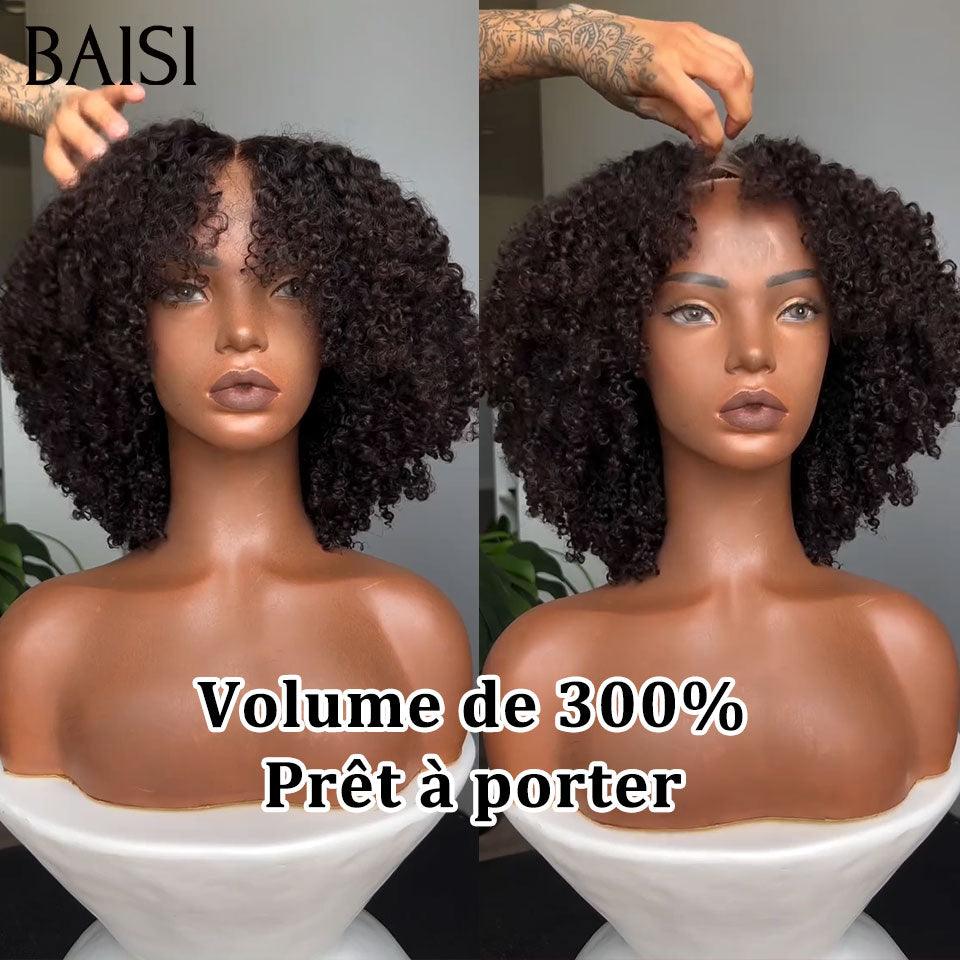 BAISI RAW HAIR 300% Volume grande lace Frontale 13X4 perruque Curly wave Densité super pleine Pré-plucked Pas Besoin de Colle en 100% Raw Hair Lace déjà couper Code: BS65