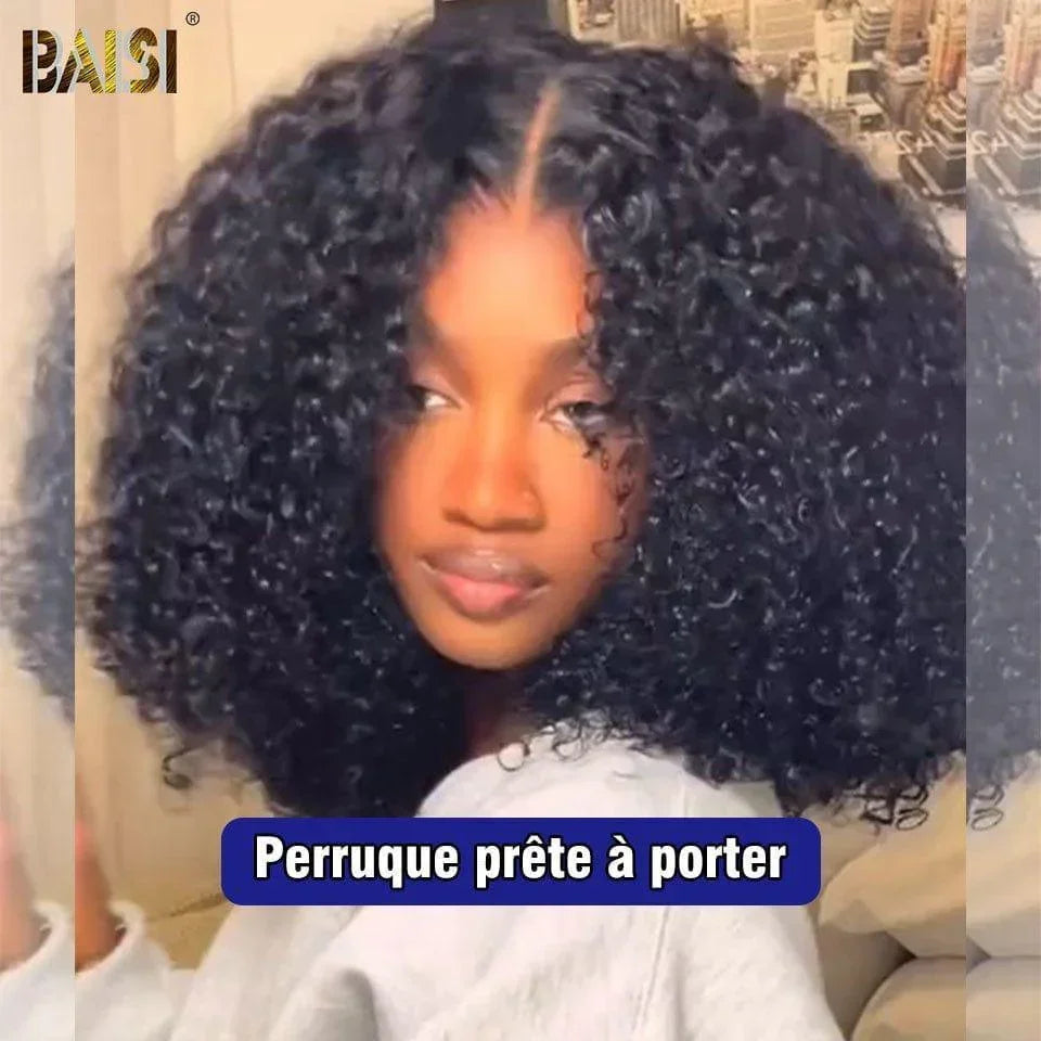 BAISI 300% densidade Cacheado afro 16 polegadas Preto Pré-penteado Sem necessidade de cola linha frontal 4C em 100% cabelo natural Lace já cortada VIP150