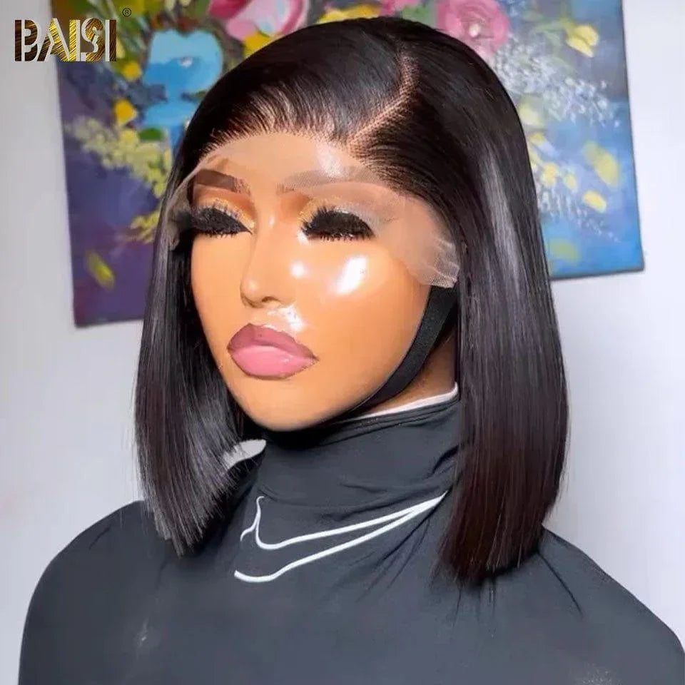 BAISI 13x4 Frontale Lace Perruque BOB Noir Lisse Avec Lace Frontal En 100% Cheveux Naturels