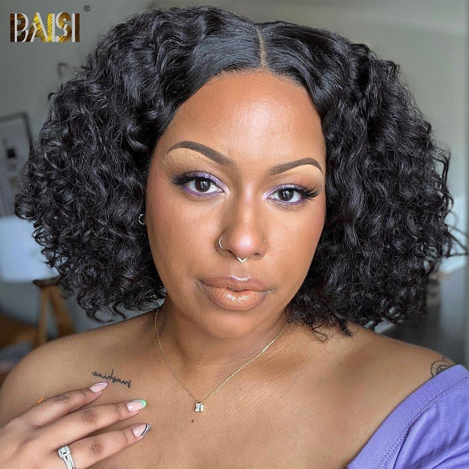 BAISI Acquista minimo 2 parrucche al prezzo di fabbrica fornitore in Francia TVA 0€ arrivo in 48H 13x4 Frontal Bob Parrucca Riccia Senza Colla Lace già tagliata Facile da Indossare 100% Capelli Umani (Nessun Codice Necessario)