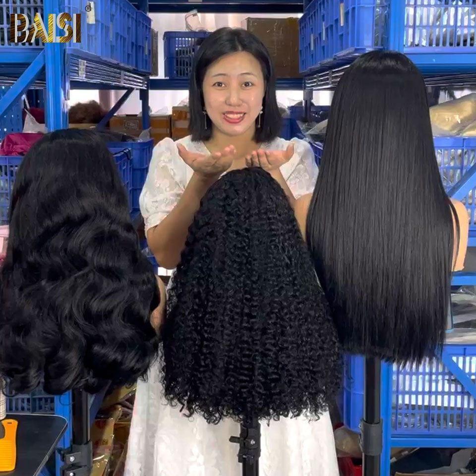 BAISI 13X4 Perruques de Luxe Body Wave A1 Fabriquées par les cheveux double drawn mèches vièges volume 250% densité plus de 20 ans d' utilisations