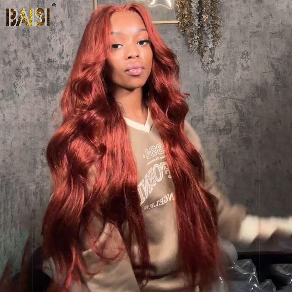 BAISI 13x4 lace Frontal Perruque Body Wave Gingembre Orange