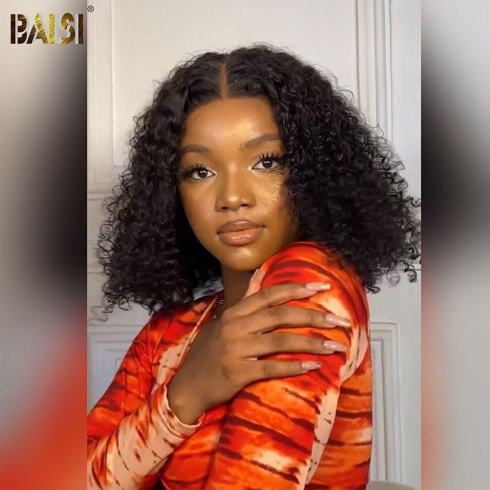 BAISI Compre no mínimo 2 perucas ao preço de fábrica do fornecedor em França IVA 0€ Entrega em 48H pixie sem lace afro curly wave em preto castanho misto 40€ ou 13x4 Lace Frontal Peruca BOB Deep Wave Bob Sem Cola Lace em 100% Cabelo Humano