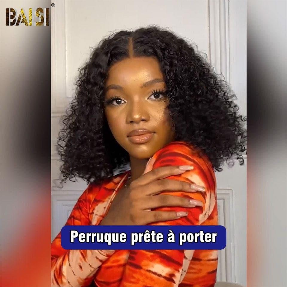 BAISI Compre no mínimo 2 perucas ao preço de fábrica do fornecedor em França IVA 0€ Entrega em 48H pixie sem lace afro curly wave em preto castanho misto 40€ ou 13x4 Lace Frontal Peruca BOB Deep Wave Bob Sem Cola Lace em 100% Cabelo Humano