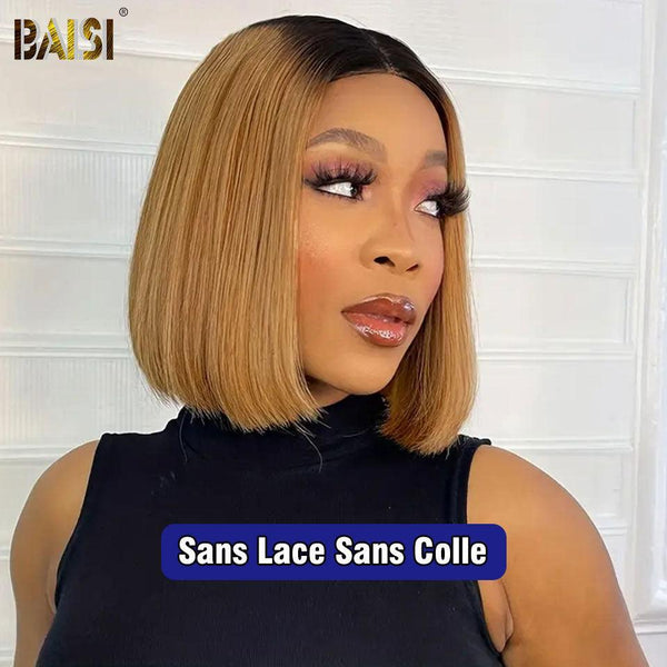 BAISI Achetez 2 perruques minimum au prix d'usine fournisseur 13x4 Perruque Bob Lisse En Noir Chataîn 1B27 Coupe Carrée en 100% Raw Hair (Pas Besoins De Code)