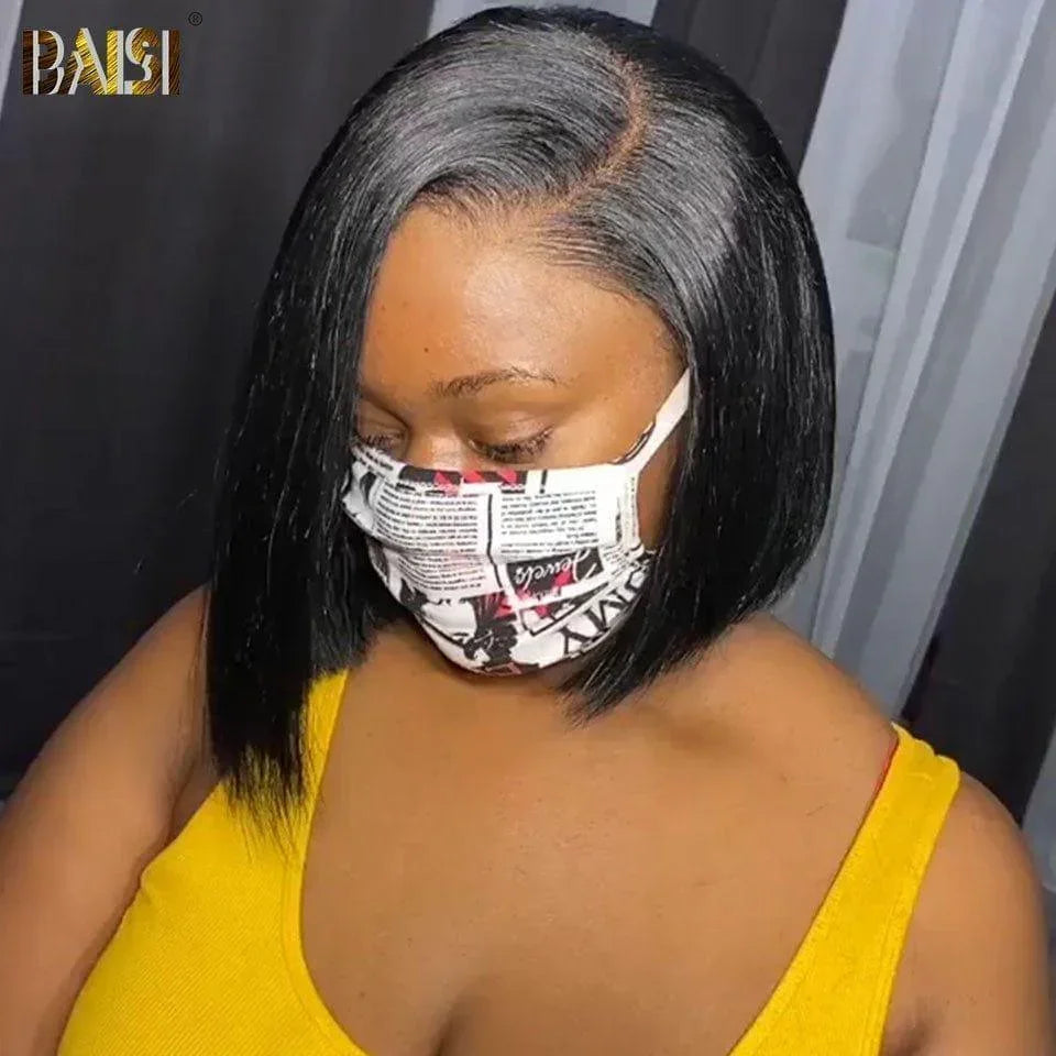 Parrucca Bob diritta BAISI 13x4 in pizzo nero senza colla taglio frontale facile da indossare capelli umani al 100%