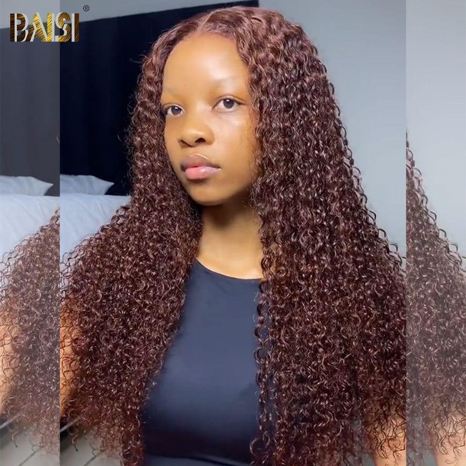Parrucca riccia lunga BAISI colore marrone n. 4 realizzata al 100% in capelli umani