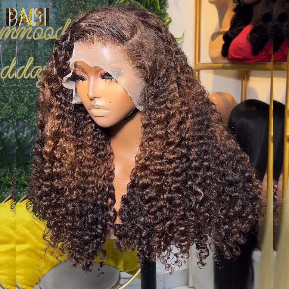 Parrucca riccia frontale in pizzo BAISI 13x4 nel colore #4#30#4 in capelli umani al 100%