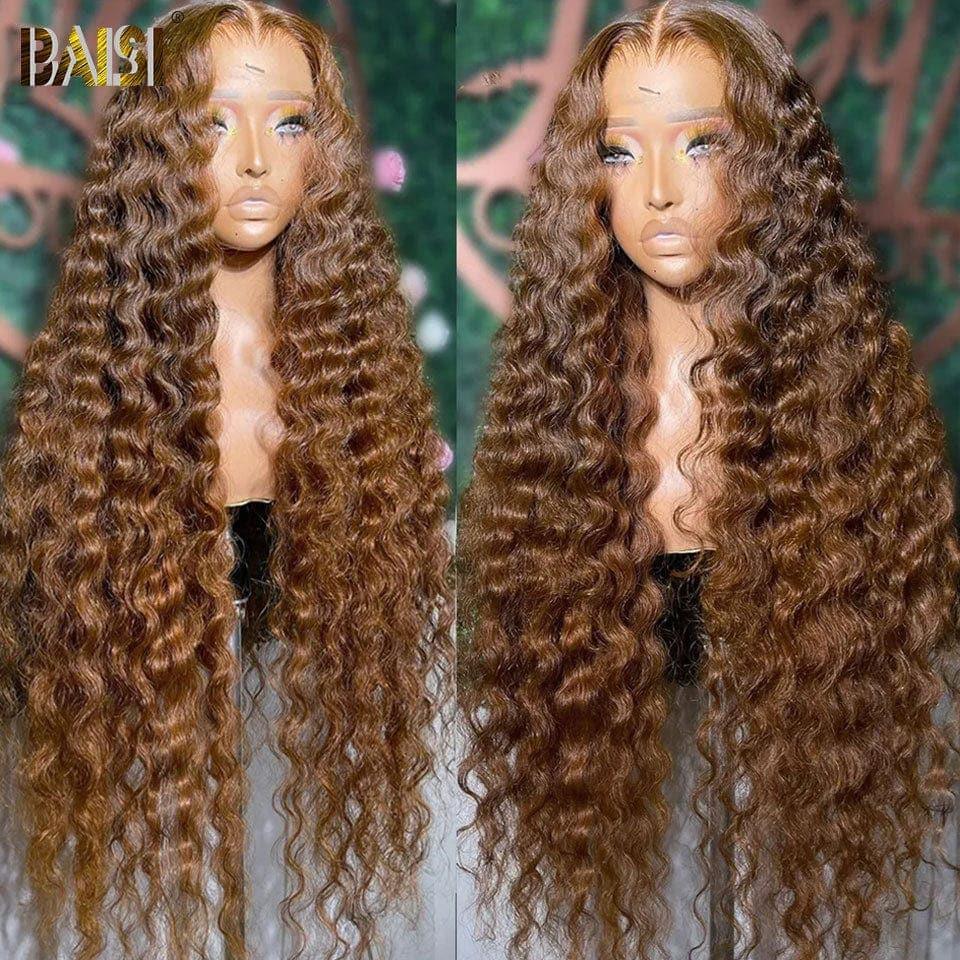 BAISI 13x4 Frontal Perruque Deep wave en Marron #4 Pré-plucked Pas Besoin de Colle en 100% Raw Hair Lace déjà couper