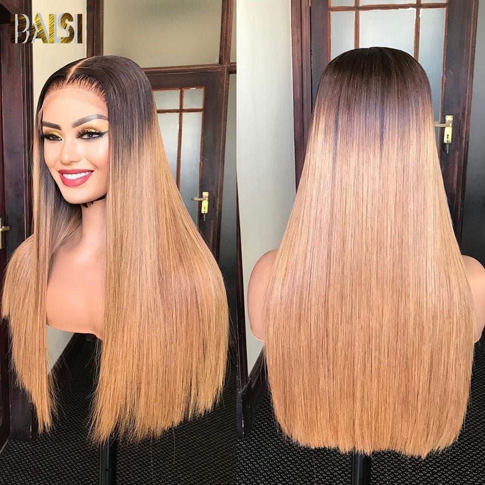BAISI Achetez 2 perruques minimum au prix d'usine fournisseur 13x4 Lace Frontal Perruque Lisse En Couleur #1B#4#27 Sans Colle Lace déjà couper Facile à Porter En 100% Cheveux Humains (Pas Besoins De Code)
