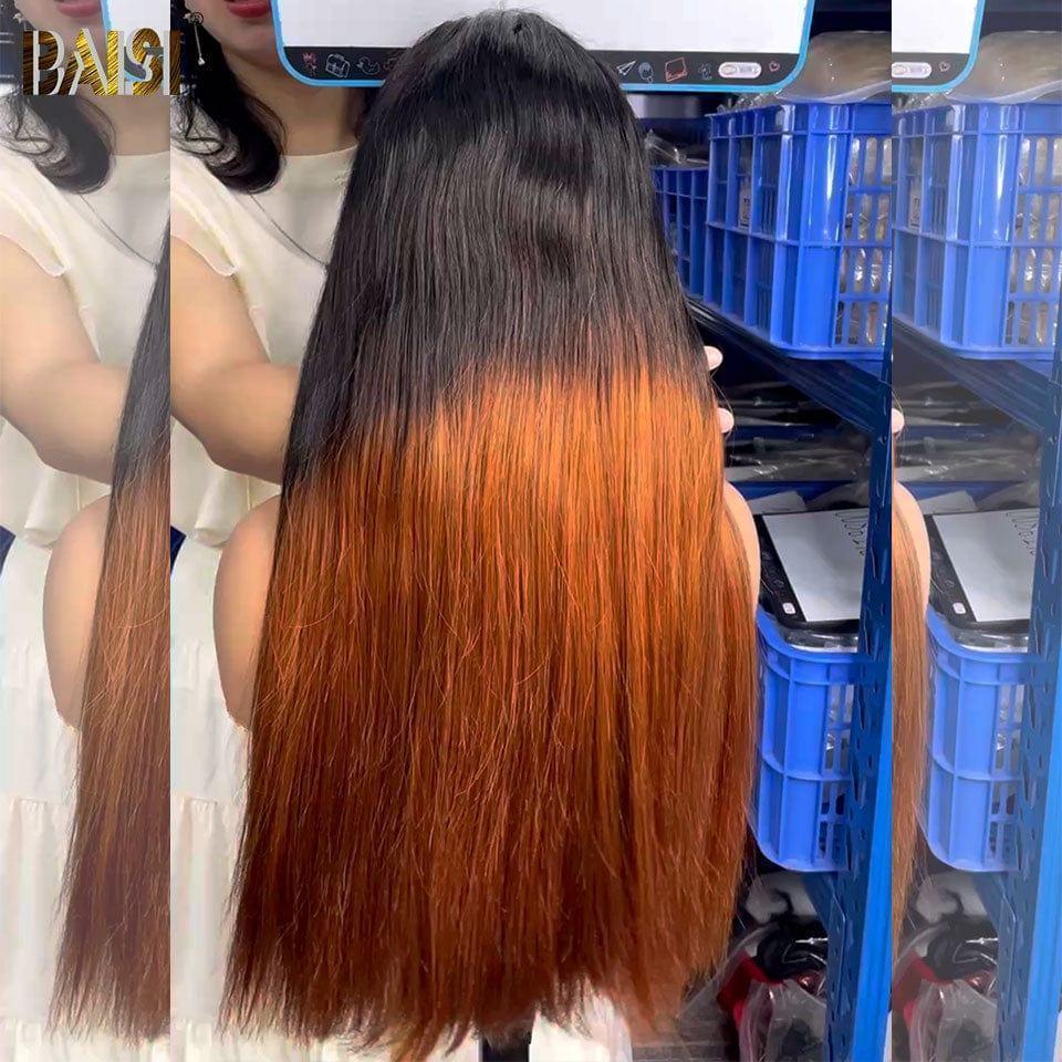 BAISI 2X6 Parrucche di Lusso Lisce senza colla colore Marrone e Nero 1BT30# A1 Realizzate con capelli double drawn ciocche vergini volume 300% densità oltre 20 anni di utilizzo B