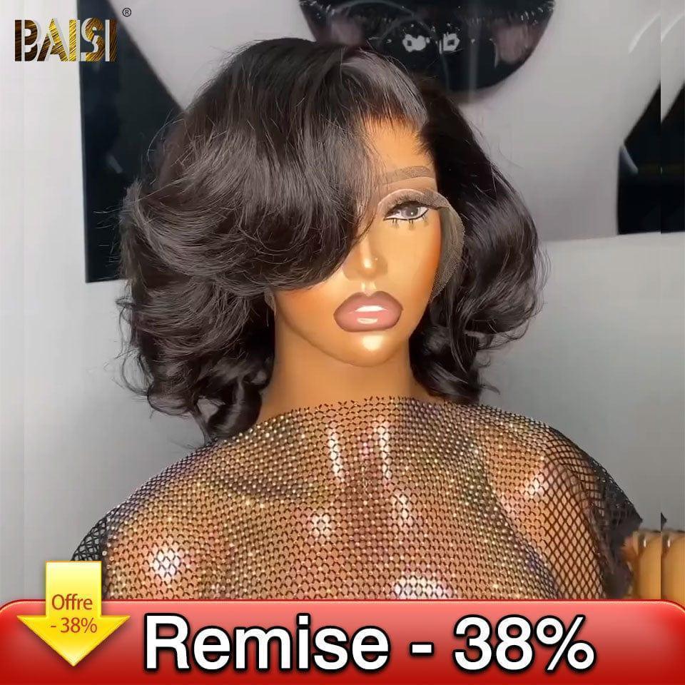 BAISI 13x4 Parrucche ricci rimbalzanti di lusso da 10 pollici Realizzate con capelli Vietnam a doppia stiratura Densità del 300% oltre 20 anni di utilizzo FR38
