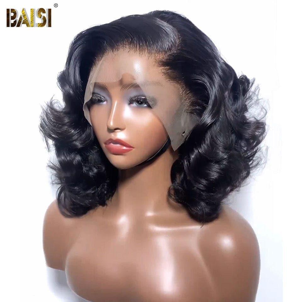 BAISI 4X4 closure lace Egg Wave Brown Egg Wave 14 Inches or 13x4 Lace Frontal Luxury Wig 065C Egg Wave in Black Vietnam Hair 250% density over 20 years' use 100% Human Hair
