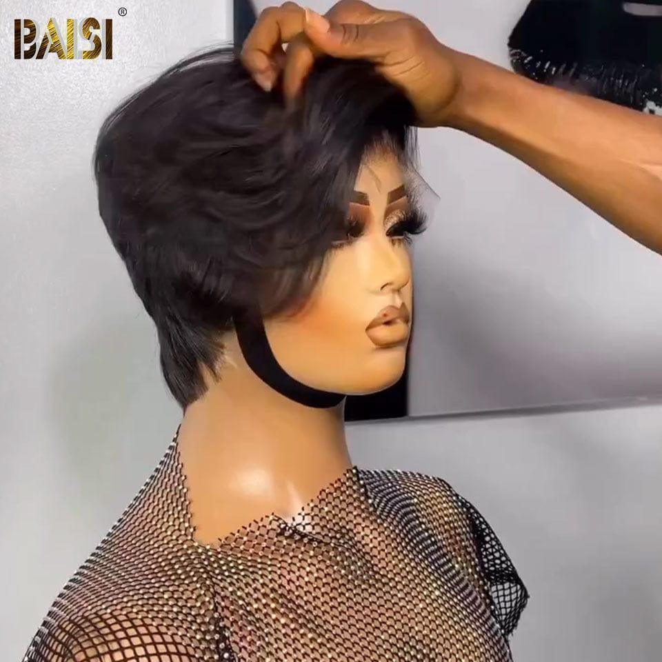 BAISI Perruque Pixie Sans Colle 39€ ou 13x4 Lace Frontale En Couleur noir 79.99€ en 100% Cheveux Humains
