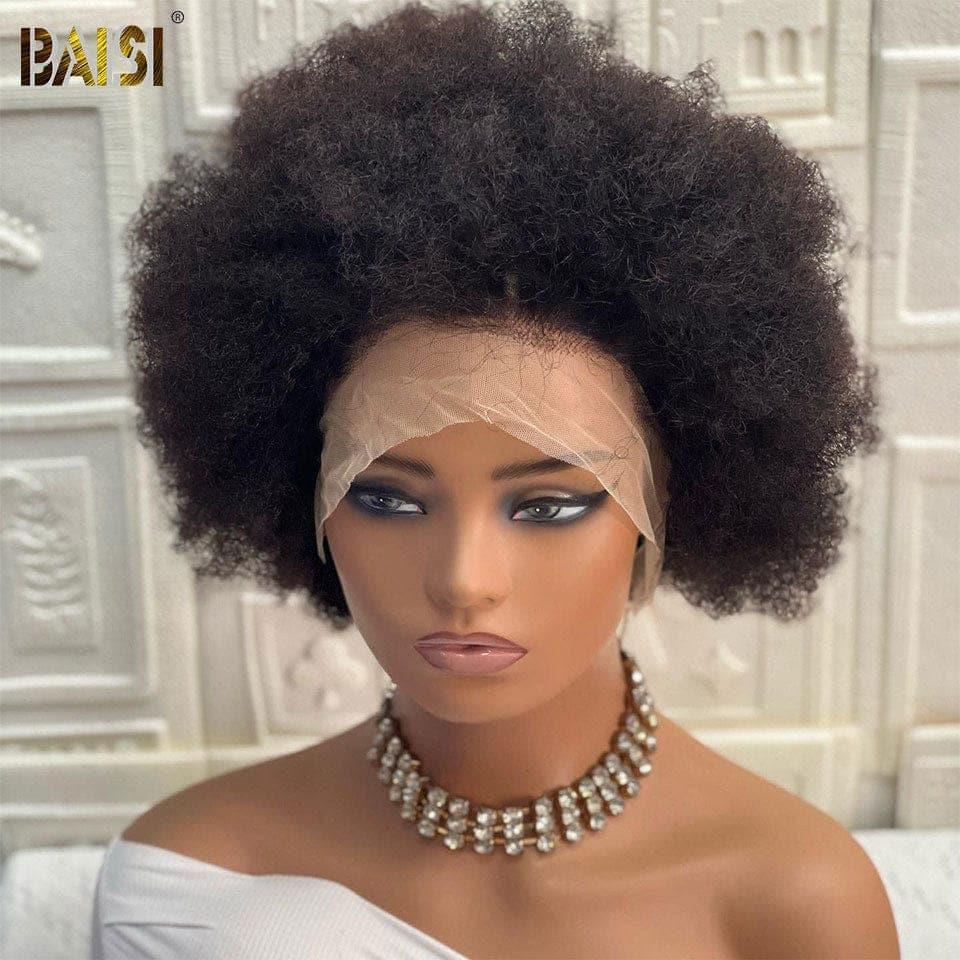 BAISI Dentelle Front Cheveux Humains Afro Curl Perruque Bouclé
