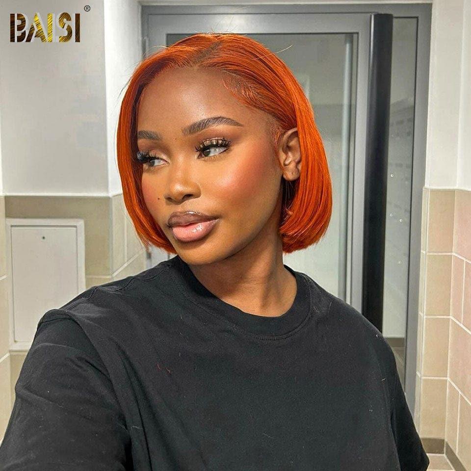BAISI Acquista minimo 2 parrucche al prezzo di fabbrica fornitore senza colla pixie riccia 38€ o 13x4 Parrucca pixie liscia colore 1BT4/350# mista o arancione in 100% Raw Hair Lace già tagliata (Nessun Codice Necessario)