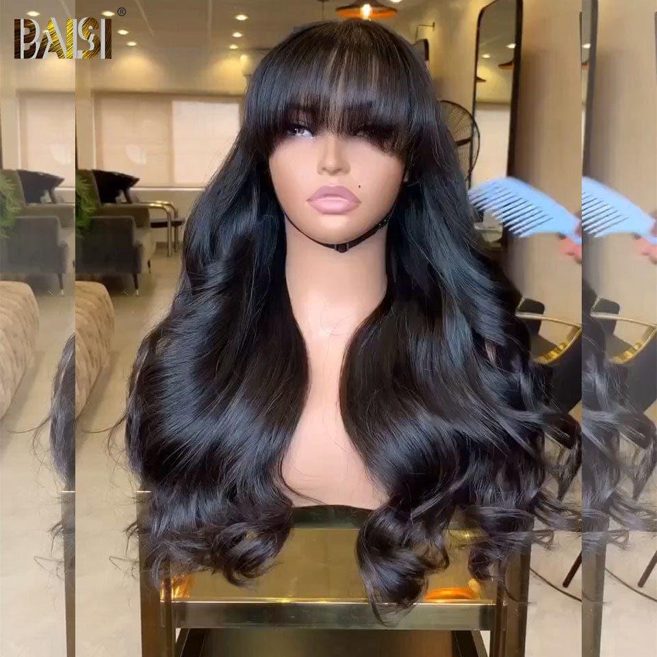 BAISI Perruque Naturelle En Lace Frontal Body Wave Avec Frange En 100% Cheveux Humains De Bonne Qualité