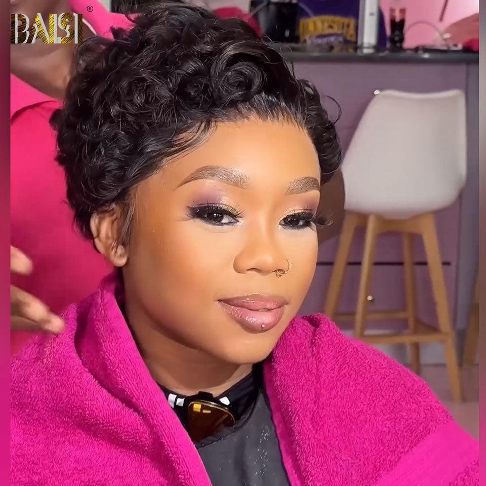 BAISI Achetez 2 perruques minimum au prix d'usine fournisseur 13x4 Lace Perruque pixie curly en 100% Vrais Cheveux Humains (Pas Besoins De Code)