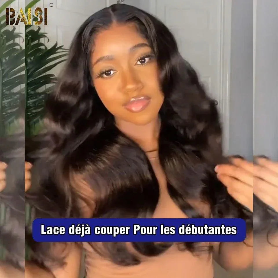 BAISI 13x6 Frontal Perruque Body Wave Pré-plucked Pas Besoin de Colle en 100% Raw Hair Lace déjà couper