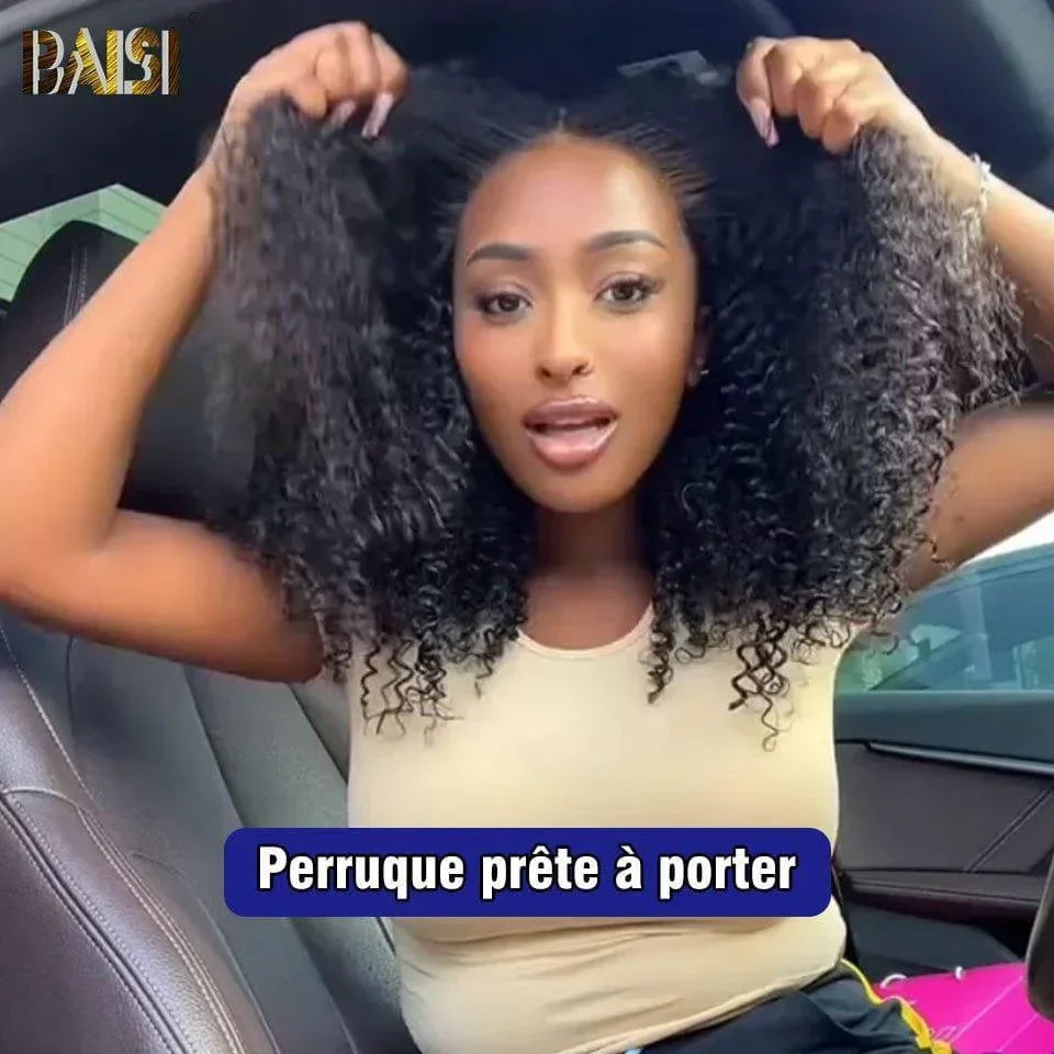 BAISI 13X4 Frontal lace perruque Afro Curly 16 Pouce 300% Densité Sans Colle Lace déjà couper en haut de gamme avec les Baby Hair naturel 100% vrais cheveux humains avec 4C Hairline