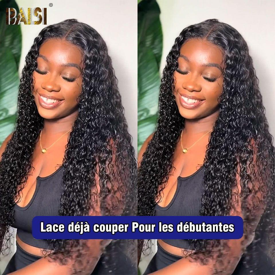 BAISI 13x4 Frontal Perruque Curly Pré-plucked Pas Besoin de Colle en 100% Raw Hair Lace déjà couper
