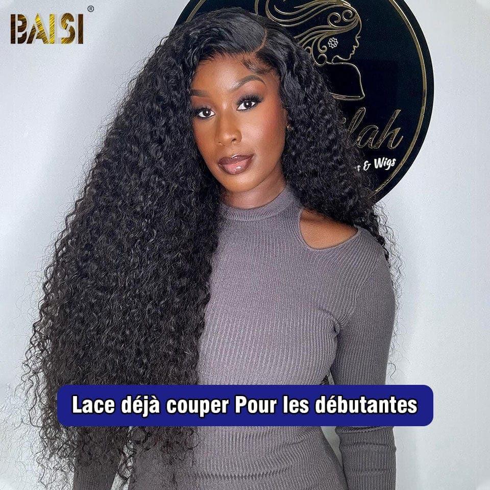 BAISI Compre 2 perucas no mínimo ao preço de fábrica do fornecedor em França, IVA 0€, entrega em 48H, 13X6 Peruca Curly Lace sem cola, lace já cortada, fácil de usar, premium, 100% Raw Hair (sem código)