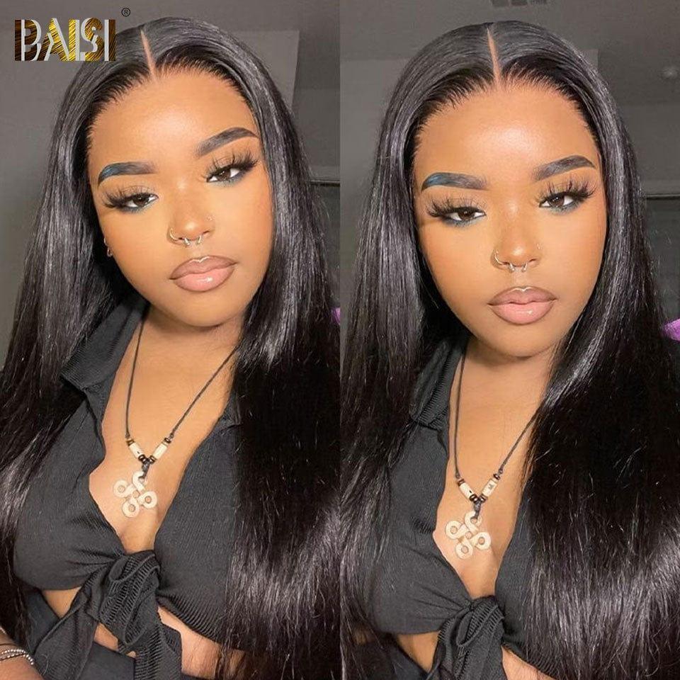 BAISI 13x4 HD lace Perruque Lisse en Noir Sans Colle Lace déjà couper Facile à Porter en 100% Cheveux Humains