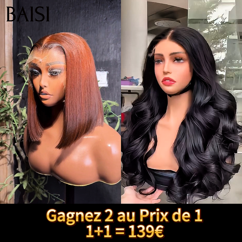 BAISI Gagnez 2 au Prix de 1 = 139€ body wave en noir Blended human hair et 13x4 lace frontal lisse en marron 10 pouce en 100% Cheveux Humains
