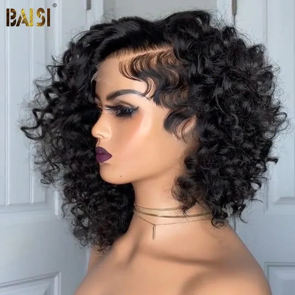 Parrucca a caschetto con onde naturali in pizzo BAISI 13X4 di colore nero € 156,95 in capelli umani al 100%