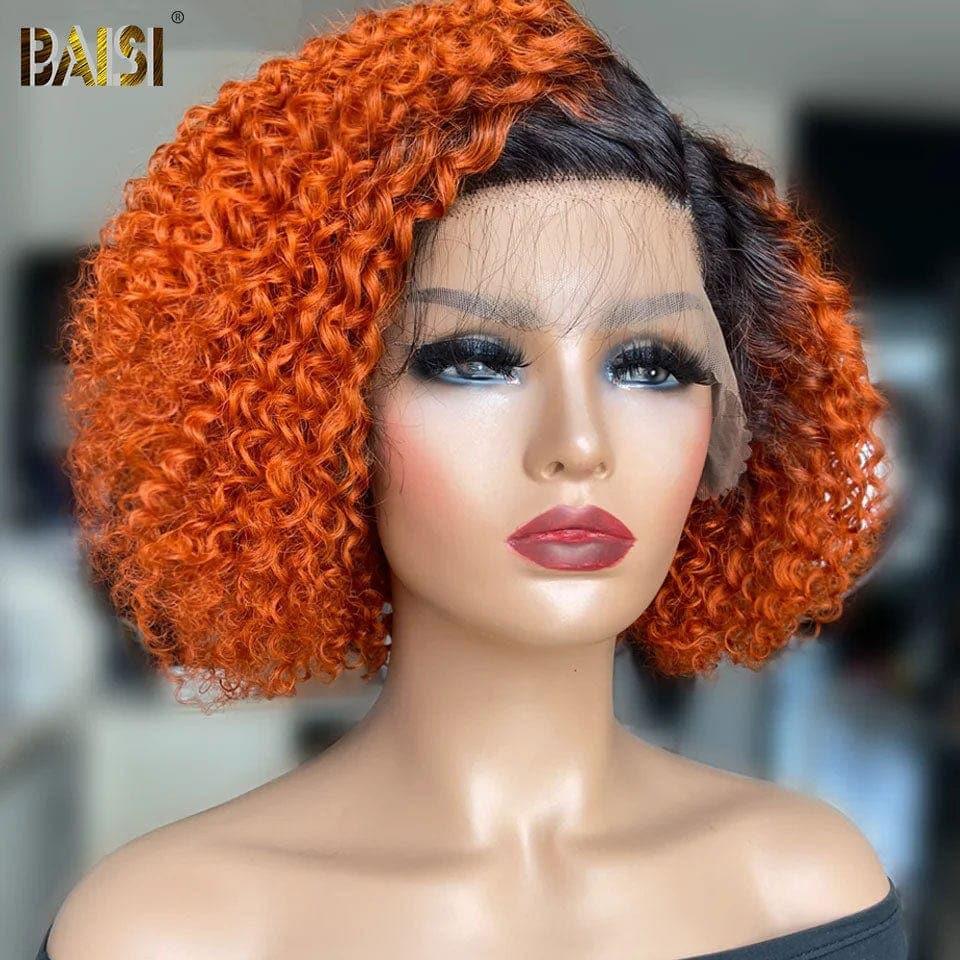 BAISI 13X4 Pixie Frontal Wig Curly Wave 6 Inch €49 or Kinky Curly Bob 8 Inch in Colors, 100% Human Hair